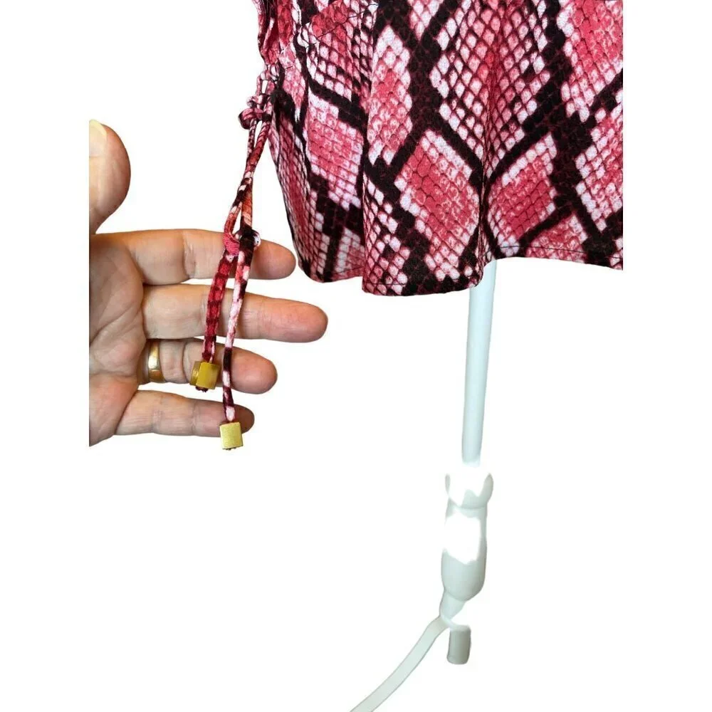 Michael Kors Top S Red Black Snake Print Shirt Blouse Flutter Sleeve Drawstring